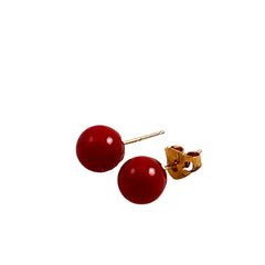 Italian Red Coral Button Earrings 14Kt Gold Posts