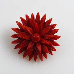 Victorian Carved Red Coral Flower Brooch