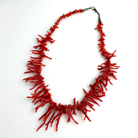Native American Red Branch Coral Sterling Necklace