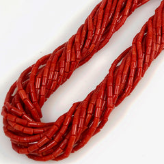 Italian Oxblood Red Coral Heishi Tube Beads