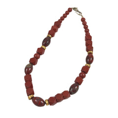 Red Jasper Gemstone Beaded  Necklace Vermeil Clasp