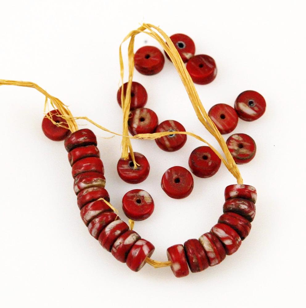 African Trade Beads Kancamba Red & White Glass 7mm