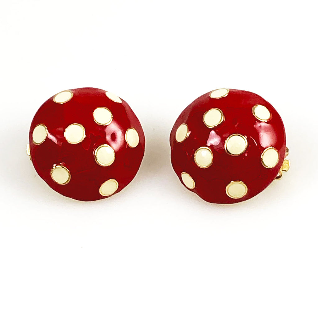Red Polka Dot Enamel Earrings Clip Ons