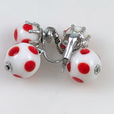 Red White Polka Dot Earrings Clip Vintage
