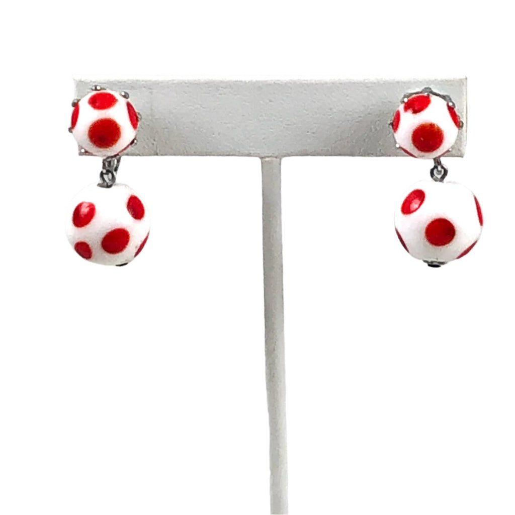 Red White Polka Dot Earrings Clip Ons