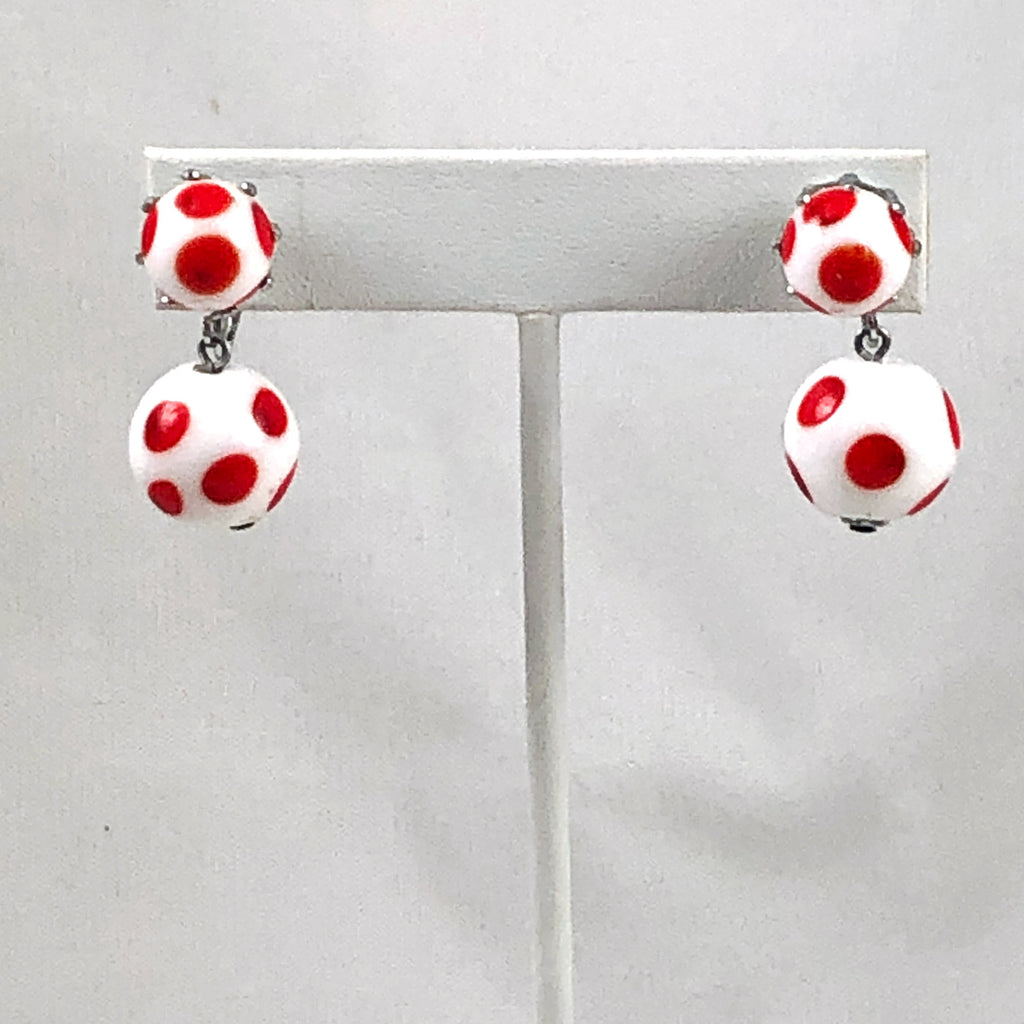 Red White Polka Dot Earrings Clip Ons