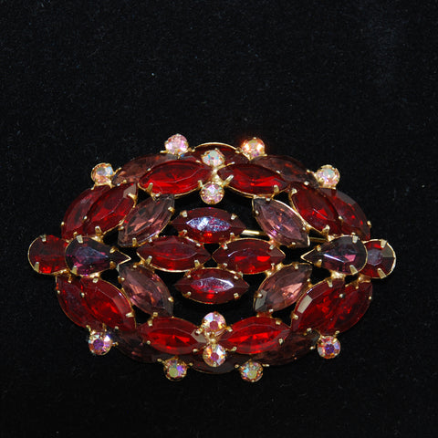 Large Red Rhinestone Brooch Vintage - Estate Beads & Jewelry