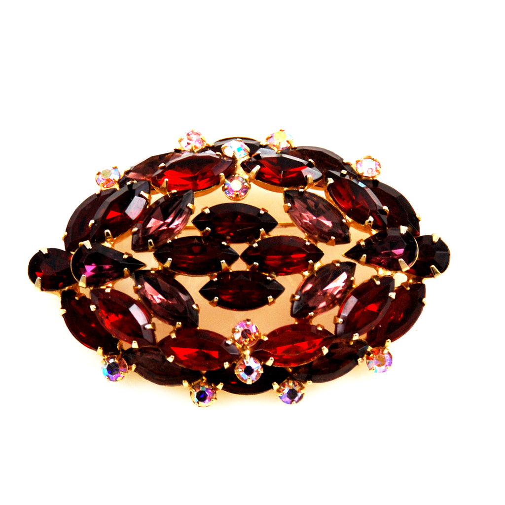 Large Red Rhinestone Brooch Vintage