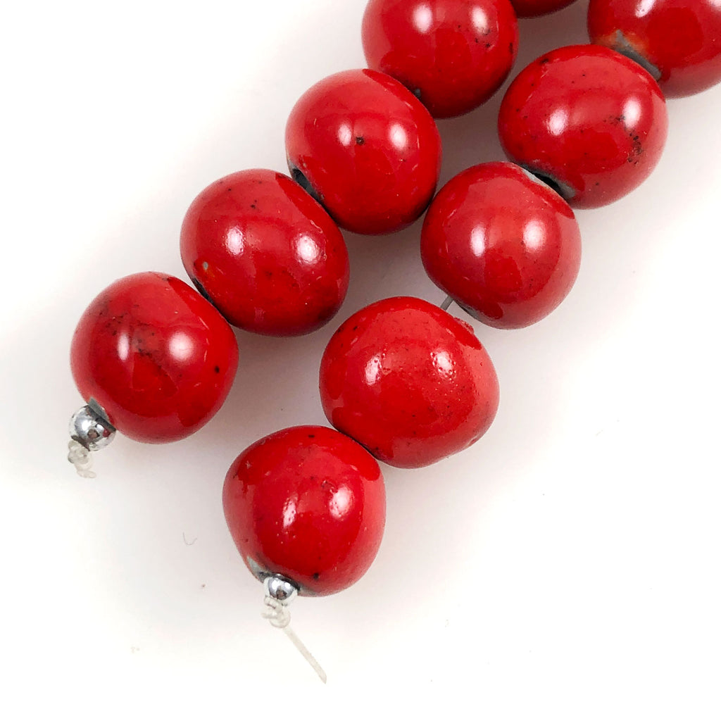Red Raku Round Beads 15mm