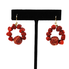 Red Coral Beaded Earrings Vintage