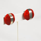 Art Deco Red Bakelite and Chrome Earrings