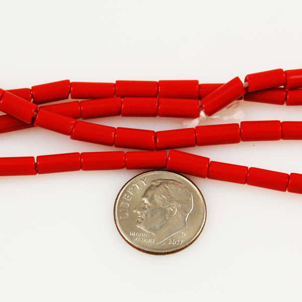 Faux Red Coral Glass Tube Beads Vintage Estatebeads
