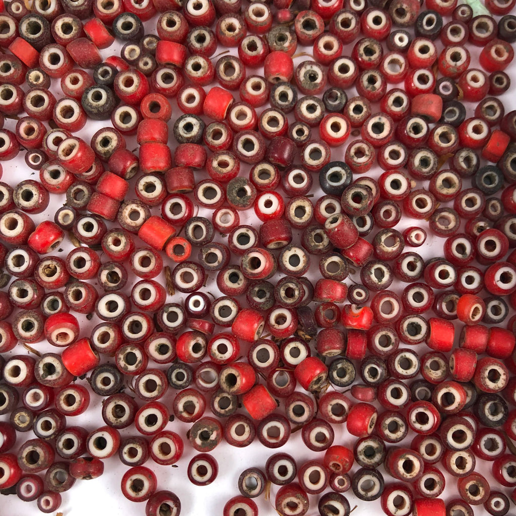 Antique African Trade Red White Heart Beads