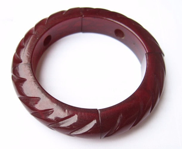 Carved Red Lucite Expansion Bangle Bracelet