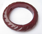 Carved Red Bakelite Expansion Bangle Bracelet