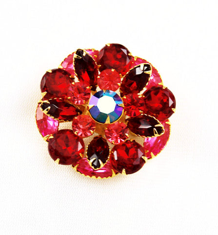 Red Swarovski Rhinestone Brooch Vintage