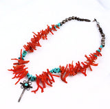 Native American Red Coral & Turquoise Cross Necklace