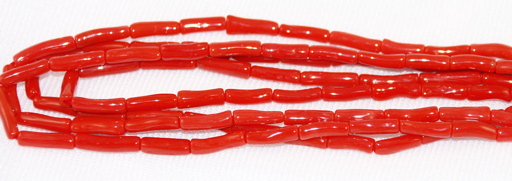 Italian Red Coral Tube Beads - All Natural 