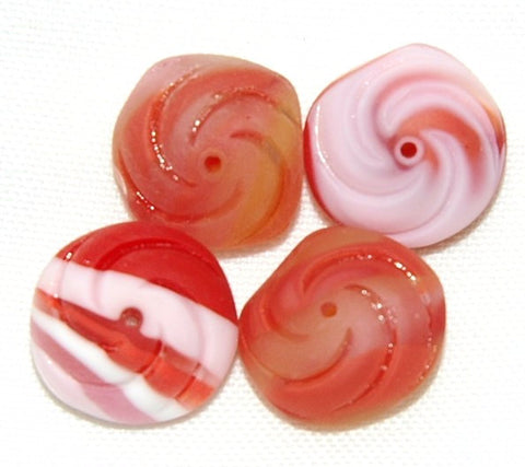 Frosted Red Swirl Glass Beads