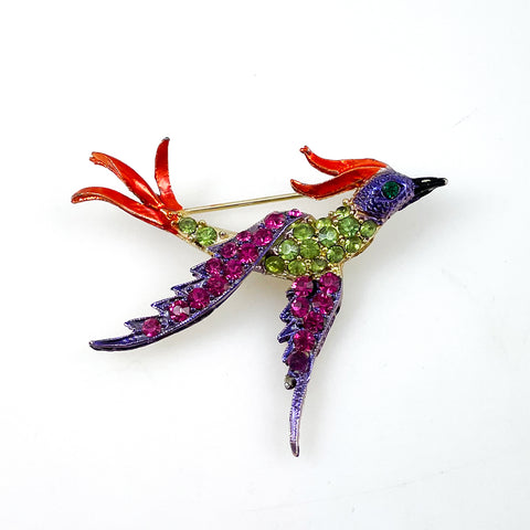 Colorful Enamel & Rhinestone Bird Brooch