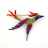 Colorful Enamel & Rhinestone Bird Brooch