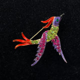 Colorful Enamel & Rhinestone Bird Brooch