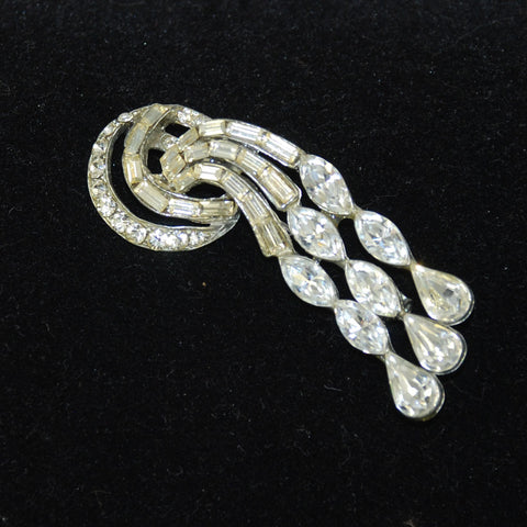 Rhinestone Classic Waterfall Brooch Vintage