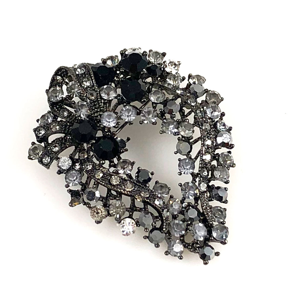 Japanned Rhinestone Brooch Vintage