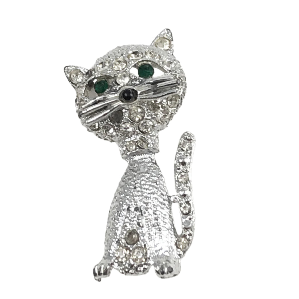 Rhinestone Cat Brooch Vintage