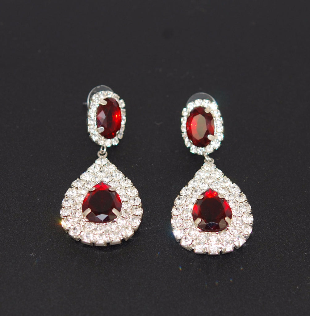 Ruby Red Rhinestone Drop Earrings