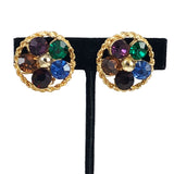 Vintage Colorful Rhinestone Gold Earrings