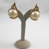Rhinestone Pearl and Gold Earrings Clip On