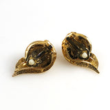 Rhinestone Pearl and Gold Earrings Clip On