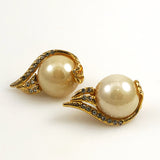 Rhinestone Pearl and Gold Earrings Clip On