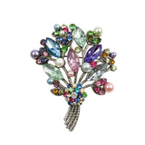 Colorful Rhinestone & Pearl Floral Brooch Vintage