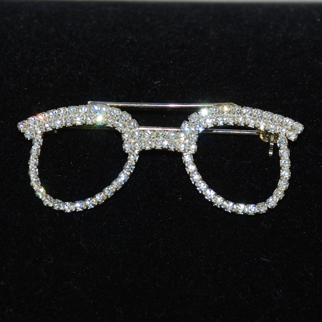 Rhinestone Eye Glasses Brooch Vintage