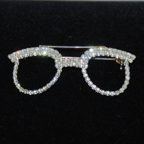 Rhinestone Eye Glasses Brooch Vintage