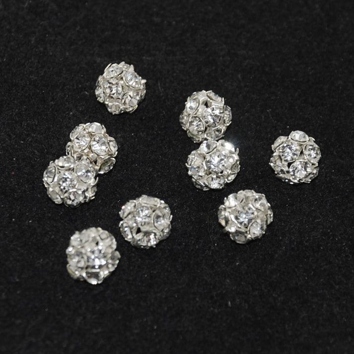 Silver Crystal AB Rhinestone Beads 8mm