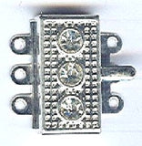Pair of Rhinestone Box Clasps Triple Strand Necklace Vintage