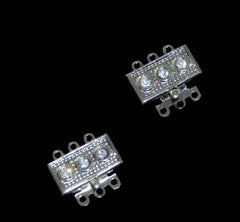 Pair of Rhinestone Box Clasps Triple Strand Necklace Vintage