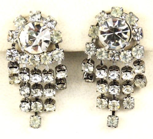 Rhinestone Clip On Chandelier Earrings 1950's