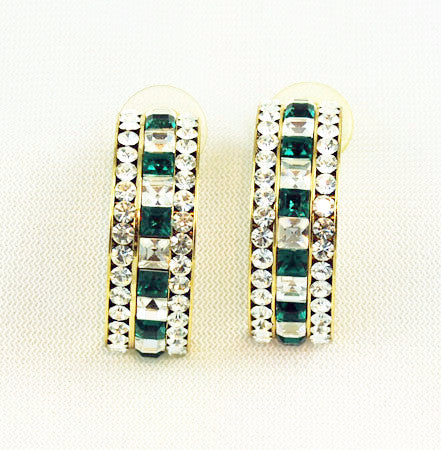 Elegant Emerald Rhinestone Hoop Earrings