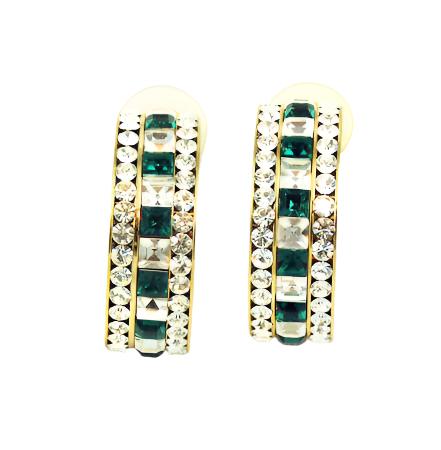 Elegant Emerald Rhinestone Hoop Earrings