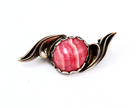 Native American Sterling & Rhodochrosite Pin Vintage