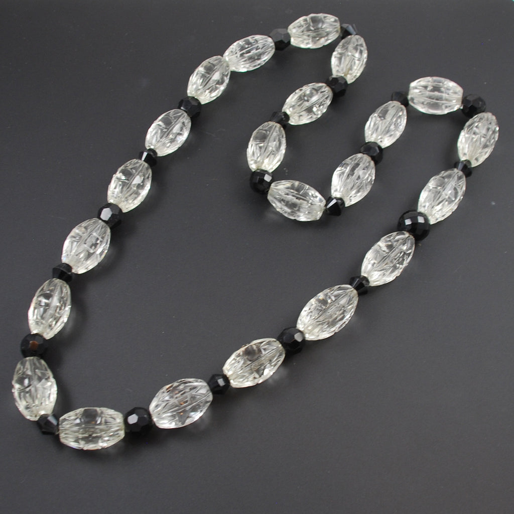 Art Deco Carved Rock Crystal Quartz Necklace