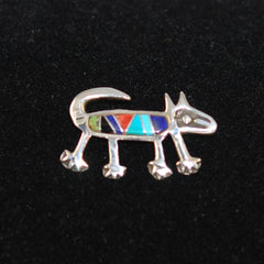 Rock Kritters Inlaid Sterling Dog Brooch Navajo