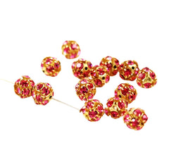 Swarovski 10mm Rose Rhinestone Crystal Balls Gold Plated - 6 beads