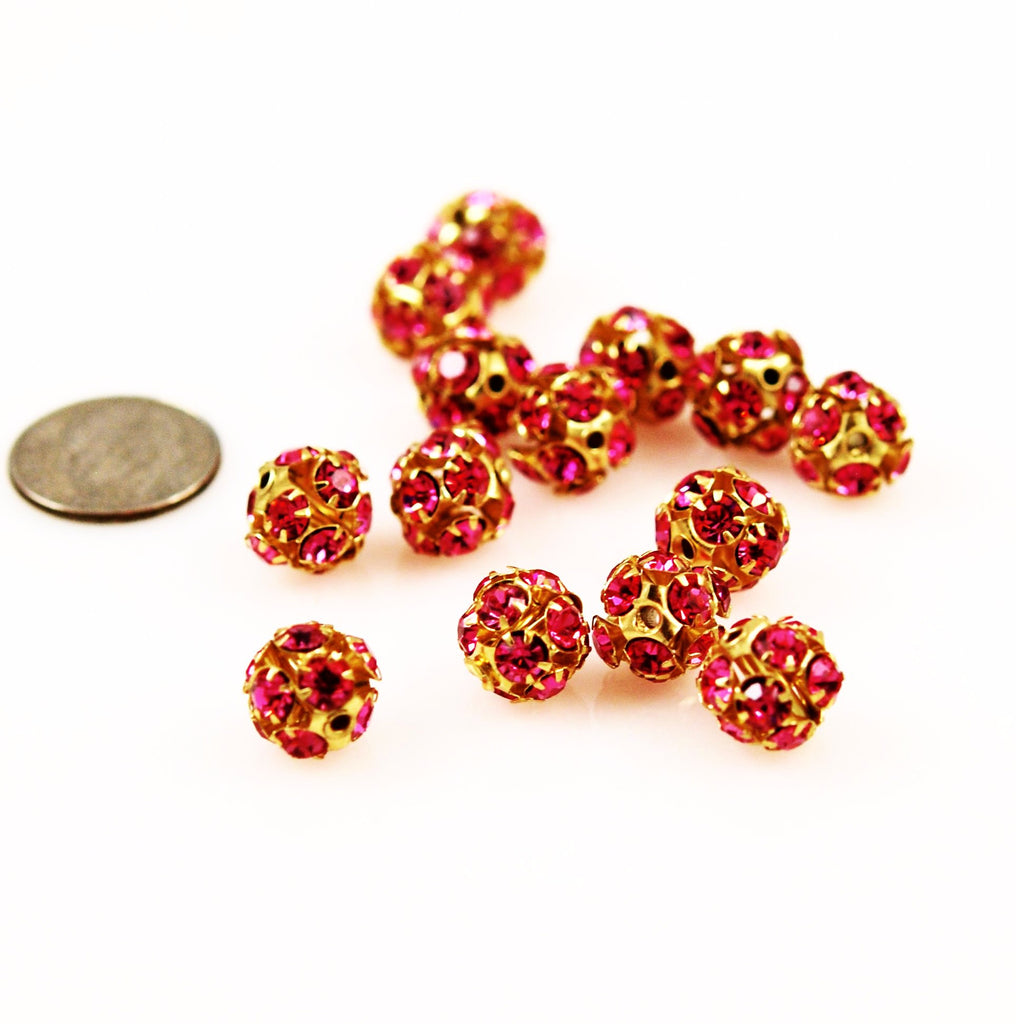 Swarovski 10mm Rose Rhinestone Crystal Balls Gold Plated