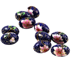 Large Cloisonne Cobalt Blue Oval Beads 24x16mm (2)