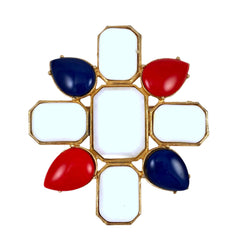 Patriotic Red White Blue Glass Brooch Vintage